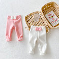 Miniatyrbild 2 av 5: Hösten och vintern nya baby plus sammets tjocka leggings enfärgade rosett långbyxor (beige, byxlängd 66 cm)
