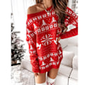 Miniatyrbillede 7 af 7: Lang sweaterkjole til kvinder med juleprint, tunikakjole, strikket sweatertop, sødt juleoutfit