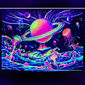 Miniatyrbild 1 av 5: UV ljus gobeläng Färgglad planet heminredning fest självlysande gobeläng 130x150cm