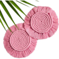 Miniatyrbillede 1 af 5: Absorberende Glasbrikker, Boho Glasbrikker til Træbord, Macrame Glasbrikker, Bondehus Glasbrikker Sæt til Kopper og Krus, 2 Stk Runde, Pink