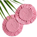 Pikkukuva 1 / 5: Imukykyiset lasinaluset juomille, Boho-lasinaluset puupöydälle, Makramee-lasinaluset, Maalaistalon lasinalussetti kupeille ja mukeille, 2 kpl pyöreä, Pinkki