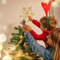 Miniatyrbillede 4 af 6: Stjernelys på toppen af det gyldne juletræ, stjernelinje med 20 LED-lys på toppen af juletræet