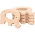Miniatyrbilde 1 av 5: 5 stk biteringer i tre, naturlige bøkbiteringer for babyer elefant/bil/bjørnformede tannleker DIY håndverkstilbehør (elefant)