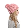 Miniatyrbild 3 av 6: Ren färg stickad cap barn vinter set cap fortfarande varm cap (Rosa)