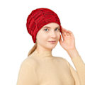 Miniatyrbild 5 av 5: 2 st stickad mössa parsektion plus hörselskydd i fleece pile up pullover mössa (röd)