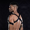 Miniatyrbillede 2 af 4: Sexet herreundertøj i imiteret læder, erotisk sort patentlæder bondage-bindingsbodysuit-sæt, spilsæt (Bondage)