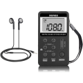 Pikkukuva 1 / 6: Mini Kannettava Radio AM FM Taskuradio 2-kaistainen Stereoradio Mini DSP Digitaalinen Viritin Vastaanotin LCD-näytöllä Ladattava Akku ja Kuulokkeet (Musta)