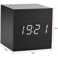 Miniatyrbild 5 av 5: Digital väckarklocka, elektronisk LED-tidsvisning i trä, liten batteridriven skrivbordsklocka med inomhustemperatur, 3 larminställningar, justerbart larm