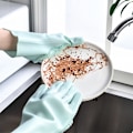 Miniatyrbild 6 av 7: Diskhandskar för hushållsbruk Silikon anti-skållning anti-halk handskar Diskredskap kök hållbar diskning hushållsarbete vattentät diskning
