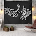 Pikkukuva 2 / 6: Valkoinen ja musta kukkakuvioinen seinävaate, psykedeelinen trippy hippi boho -seinävaate (150×100cm)