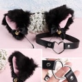 Miniatyrbillede 3 af 5: Bøjede Ører Rævepandebånd + Klokke Choker Halskæde til Kvinder Pige Cosplay Kostumefest. (Sort+Pink)