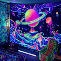 Miniatyrbild 2 av 5: UV ljus gobeläng Färgglad planet heminredning fest självlysande gobeläng 130x150cm