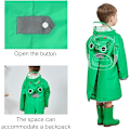 Miniatyrbild 4 av 5: Regnponcho för barn, Poncho för toddler med huva, vattentät regnjacka, 3D-tecknad regnkläder för barn för flickor (grön, medium)