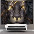Miniatyrbild 2 av 4: Golden Cool Lion King paninting Väggtapet Hippie Art Gobeläng Vägghängande Heminredning Extra stora dukar 59x80 tum för sovrum Vardagsrum D