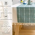 Miniatyrbild 5 av 6: Solid bomull och linne rektangulär bordsduk Pläd broderi tofs bomull linne Cover för kök Matbordsdekoration (140x180cm, grön/