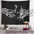 Pikkukuva 3 / 6: Valkoinen ja musta kukkakuvioinen seinävaate, psykedeelinen trippy hippi boho -seinävaate (150×100cm)