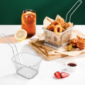 Miniatyrbilde 3 av 5: 4 Stykker Mini Firkantet Frityrkorg, Rustfritt Stål Frityrkorg Holder Frityrkorg Sil for Pommes Frites, Løkringer og Kyllingvinger (S