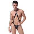 Miniatyrbild 1 av 5: Sexiga konstläder erotiska underkläder för män Svarta lackläder Bondage Binding Bodysuit Set Game Set