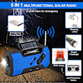 Pikkukuva 2 / 7: Käsikäyttöinen hätäradio, aurinkovoimalla toimiva kannettava monitoiminen ulkoiluradio 2000 mAh:n teholla/LED-taskulampulla/SOS-hälytyksellä (sininen)