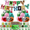 Miniatyrbild 1 av 5: Speltema Födelsedagsfest Dekorationspaket Pixel Battle Flag Cake Card Insert Balloon