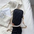 Miniatyrbild 4 av 5: Pearl Chains Diamond Lattice Crossbody Cell Phone Axelväska för kvinnor PU modeväskor och handväskor 2022, 1st-svart