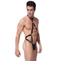 Miniatyrbild 2 av 5: Sexiga konstläder erotiska underkläder för män Svarta lackläder Bondage Binding Bodysuit Set Game Set