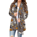 Miniatyrbild 1 av 7: Kvinnors Halloween Cat Pumpkin Cardigan Långärmad Öppen Fram Kn C
