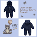 Miniatyrbild 1 av 3: Nyfödd baby fleece snödräkt vinter Onesie Cartoon Bear varma huvkläder för flickor Pojkar (marinblå, 6-9 månader)
