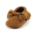 Miniatyrbilde 4 av 4: Premium myke mokasiner med såle for babyjenter og -gutter med sklisikre dusker for småbarn (12-18 måneder, Bow-Coffee)