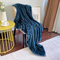 Miniatyrbild 4 av 6: Fleecefilt Twin Storlek - 51x59, Blå - Mjuk, Fluffig, Fluffig, Varm, Mysig - Perfekt plagg för soffa, säng, soffa - med Pom Pom fransar - Flanell Blanke
