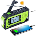 Miniatyrbild 1 av 7: Bärbar radio med LCD-skärm och 2000mAh uppladdningsbart batteri Handvev Nödradio Solar Power Bank SOS Alarm -Grön