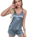 Miniatyrbild 1 av 5: Dam Pyjamasset Satin Sovkläder Silke 2 delar-S