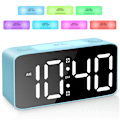 Miniatyrbild 1 av 8: Superhög väckarklocka för tunga sovande vuxna, digital klocka med 7-färgs nattljus, justerbar volym, dimmer, USB laddare, små klockor för sovrum ljusblå