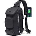 Pikkukuva 1 / 5: Rento Sling Bag, miesten rintalaukku olkalaukku vedenpitävä olkalaukku USB-latauksella pyöräilyyn, seikkailuun, matkustamiseen, urheiluun (musta)