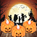 Miniatyrbilde 4 av 5: Gresskar Telys, 12 stk Halloween Gresskar Lys Flammeløse Gresskarlys, LED Flammeløse Lys Batteridrevet For Halloween Dekorasjoner