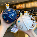 Miniatyrbillede 3 af 6: Søde Astronaut Krus med Låg, Nyt Keramisk Kaffekrus, Morgen Ember Svampe Mælk, Marineblå Tekop 400ml/15oz