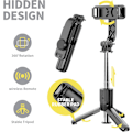 Miniatyrbild 2 av 5: Bärbart Selfie Stick-stativ med trådlös fjärrkontroll, 3 i 1 utdragbar telefonhållare för iPhone 13/12/12 Pro/12 Pro Max/11/11 Pro/X/XR/XS/8/7/6S, Android
