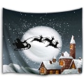 Miniatyrbild 1 av 5: Färgglada Stjärnor Jul Flygande Släde Design Väggtapet Polyester Tyg Snö Väggtyg Sovrum Vardagsrum Gobeläng 130*150CM