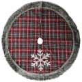 Miniatyrbillede 1 af 5: Julepynt Snefnug plaid kunstig uld indpakket træfod dekorativt træforklæde