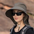 Miniatyrbild 2 av 8: Hästsvans Hål Visir Hattar Summer Bucket Hats för kvinnor Army green Khaki