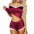 Miniatyrbild 1 av 3: Dam Nattkläder Pyjamas Set Satin Underkläder 2 delar Nattkläder röd XL red M