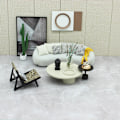 Miniatyrbild 4 av 5: Dockhus Miniatyrmöbler Soffa Stol Skrivbordsstol DIY Dollh Böjd soffa Round table