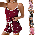 Miniatyrbild 4 av 5: Printed väst Cami Sovkläder Pyjamas Underkläder Shorts Set Burgundy S Burgundy L
