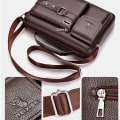 Miniatyrbild 5 av 8: Axelväska med stor kapacitet Läder Messenger Bag för män svart 20*7*24cm black