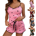 Miniatyrbild 2 av 3: Printed väst Cami Sovkläder Pyjamas Underkläder Shorts Set Burgundy S Pink L