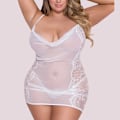 Miniatyrbild 1 av 6: Damer Plus Size Sexig Mesh Sling Nattlinne Underkläder Miniklänning Vit 5XL 4XL