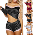 Miniatyrbild 2 av 3: Dam Nattkläder Pyjamas Set Satin Underkläder 2 delar Nattkläder röd XL red S