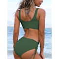 Miniatyrbild 4 av 4: Tvådelad baddräkt för kvinnor vadderad hög midja badkläder Bikini Set Black,L Army Green,L