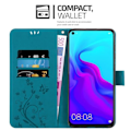 Miniatyrbild 3 av 4: Etui för Huawei NOVA 4 - CADORABO - BLÅ BLOMMÖNSTER - Konstläder - Ställfunktion - Fack för kort BLOMMA BLÅ