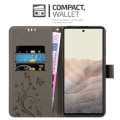 Miniatyrbild 3 av 4: Fodral för Google PIXEL 6 - CADORABO - Blomsteretui - Syntetläder - Ställfunktion - Fullständigt skydd Blommig grå